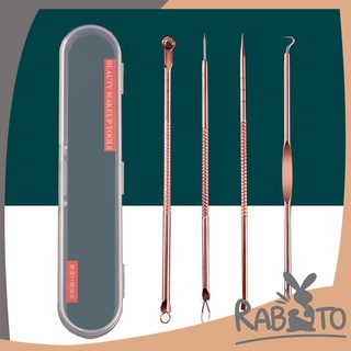【ถูกที่สุด】RABITO ชุดบีบสิวสแตนเลส สีโรสโกลด์ คุณภาพดี ที่กดสิว เซ็ต 4 ชิ้น สแตนเลส สะอาดปลอดภัย ใช้งานง่าย H1