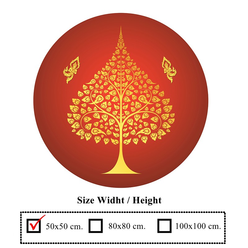 ภาพติดผนัง-ลายต้นโพธิ์วงกลมเทวดาสาธุ-พื้นแดง-กาวในตัว