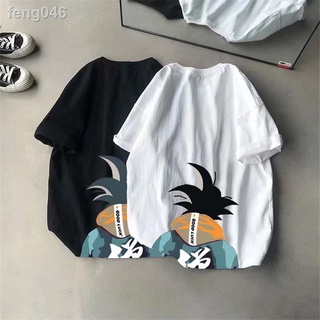◐Street Wear Dragon Ball Goku Anime Printed Short-Sleeved Mens Summer ins Super Hot Round Neck Loose Five-Point Sleeve