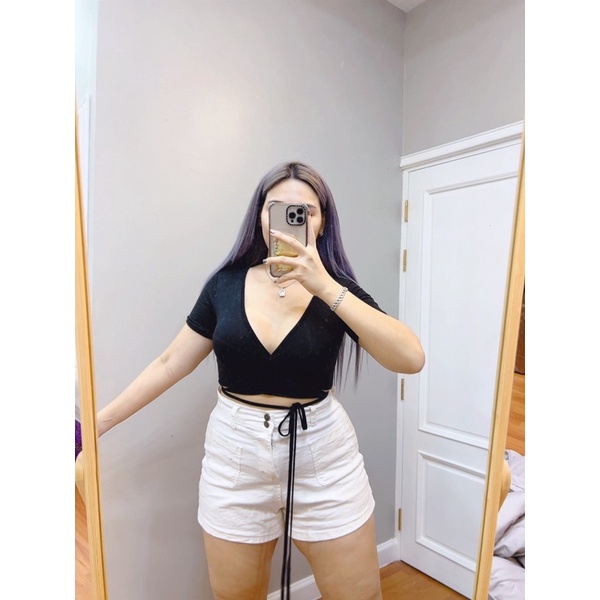 เสื้อผูกไขว้-ผ้าเรย่อนsexy-สินค้าพร้อมส่ง