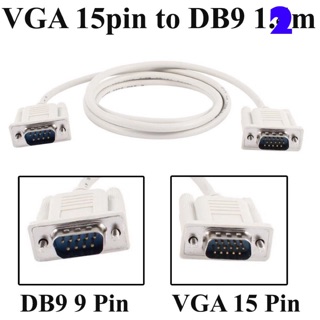 สินค้า 🔥🔥 สายแปลง VGA 15pin to DB9 ยาว 1.2m RS232 DB9 9 Pin Male to VGA Video 15 Pin Male Adapter Cable Light Gray