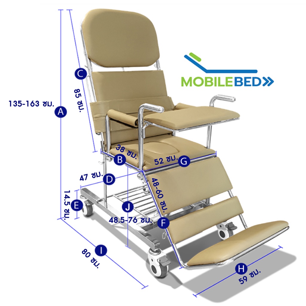 Synergy รุ่น MOBILE BED อุปกรณ์ดูแลผู้ป่วยติดเตียง 6 in 1 รถเข็นเคลื่อนย้าย อาบน้ำ นั่งถ่าย สระผม ครบวงจร