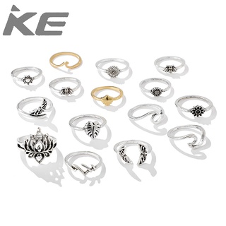 Bee Lotus Fish Tail Sunflower 15 Piece Ring Geometric Scallop Flower Ring for girls for women