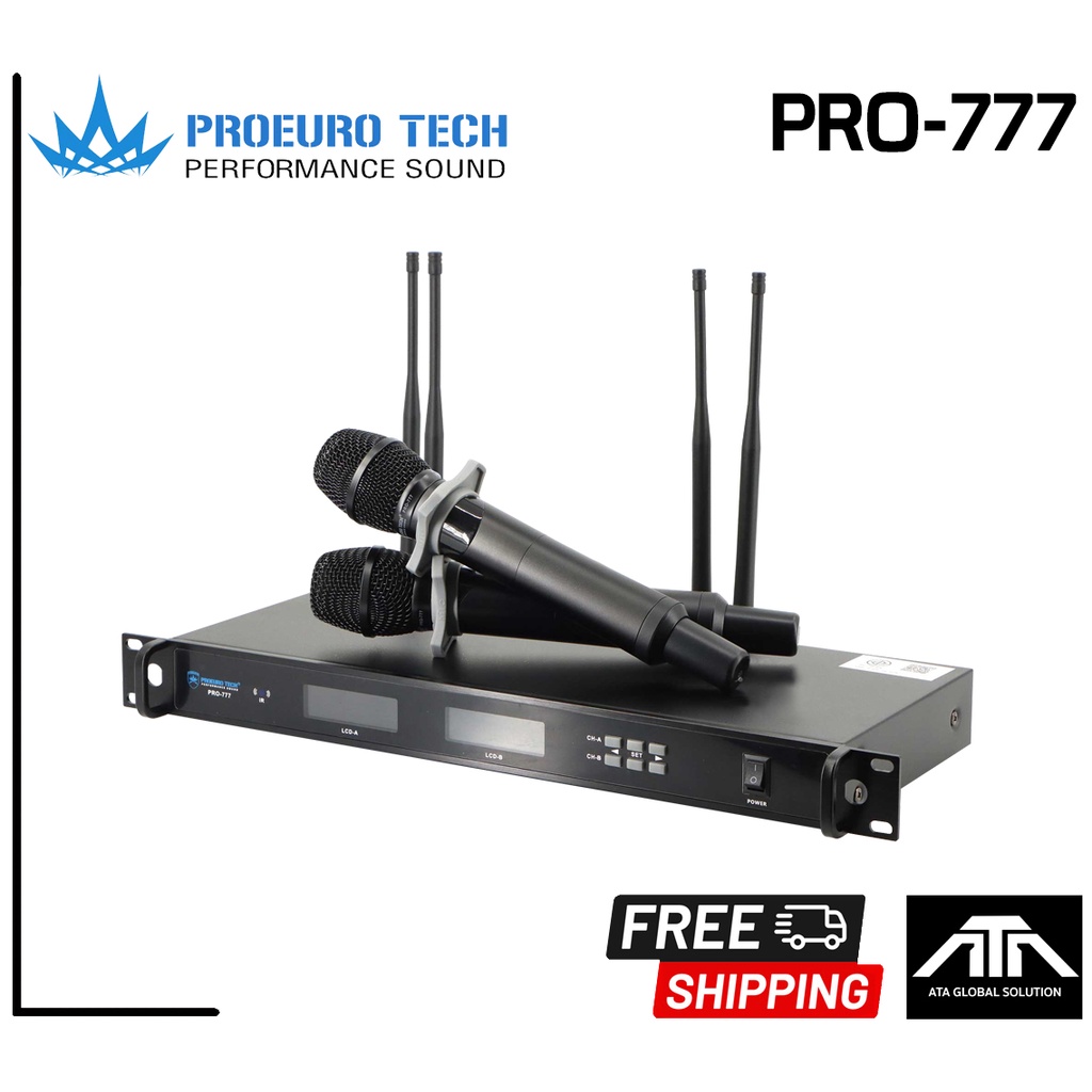 proeurotech-pro-777-ไมค์ลอยมือถือคู่uhf-ไมค์ลอยปรับความถี่-มี2ช่วงความถี่-โปรยูโรเทค-4เสารับสัญญาณ-pro-777-pro777