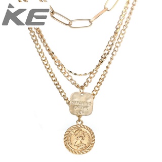 Jewelry portrait coin pendant necklace Exaggerated geometric alloy multi-necklace for girls fo