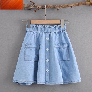 HOT                                ◊❡☋Girls Skirts Denim Short Skirts Summer Thin 2021 สาวใหม่ขนาดกลางกระโปรงเด็ก