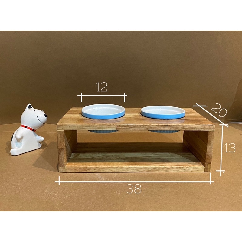 ถาดอาหาร-แมว-หมา-ฐานไม้-ชามเซรามิก
