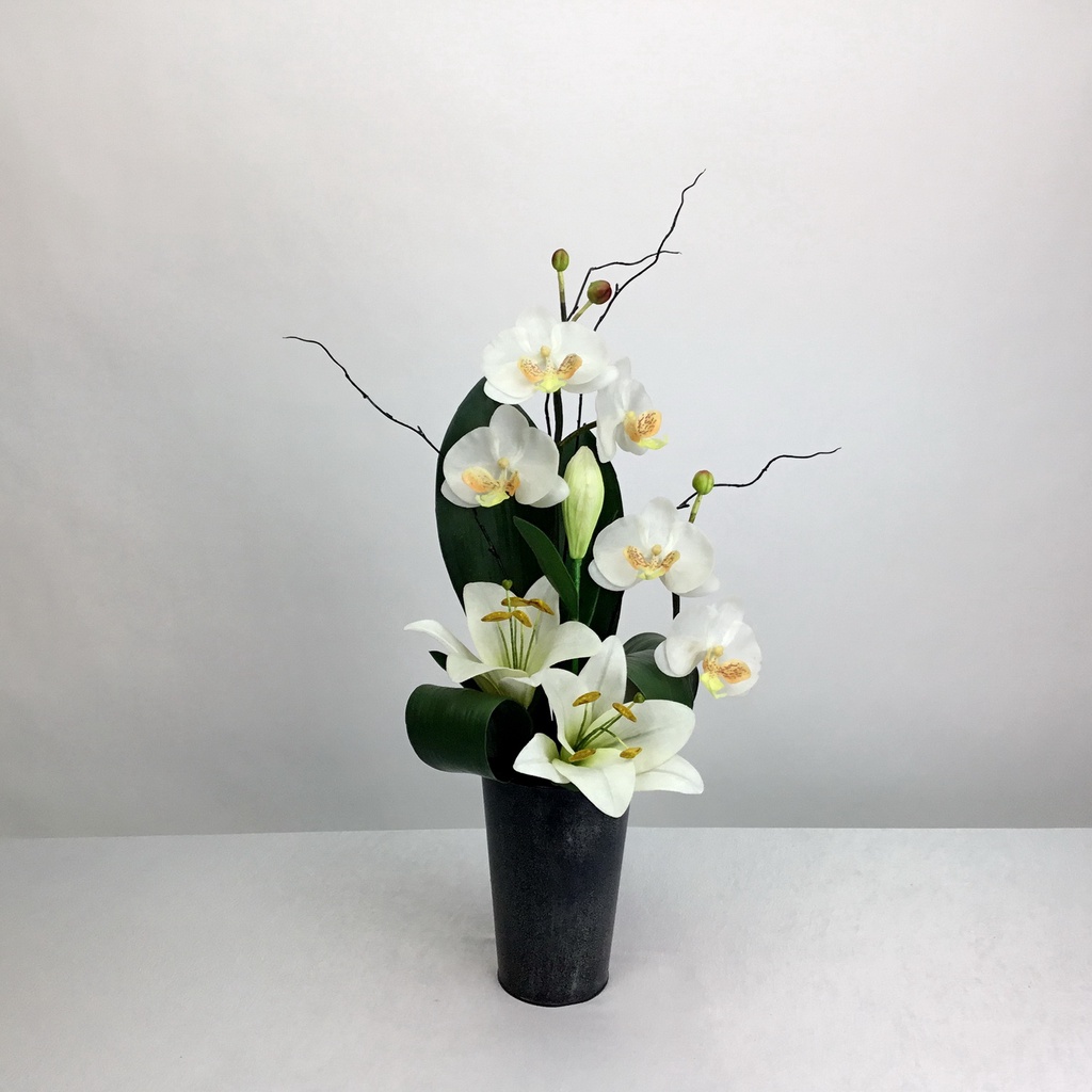 แจกันดอกไม้ประดิษฐ์-โทนสีขาวอมเขียว-แจกันดอกไม้ปลอมแต่งบ้าน