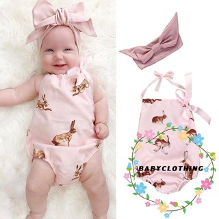 BBY-ทารกแรกเกิดทารกแรกเกิดเสื้อผ้าเด็กทารก Pink Rabbit Romper Bodysuit Outfits Headband 0-18 เดือน