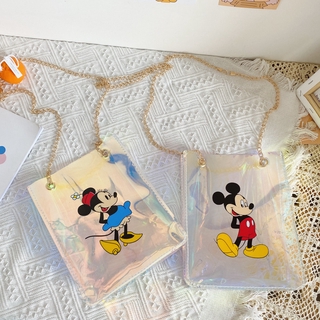 ใสกระเป๋าเลเซอร์เจลลี่เด็กอุปกรณ์เสริมโซ่ห้องเดี่ยวกระเป๋าใบเล็กแนวทแยงกระเป๋าพ่อแม่ลูกน้ำ Disney Mickey