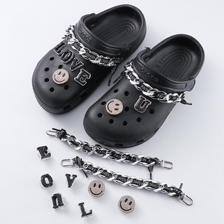 Jibbitz สายโซ่ ประดับพลอยเทียม รูปหน้ายิ้ม ถอดออกได้ สําหรับรองเท้า Crocs DIY 9 ชิ้น