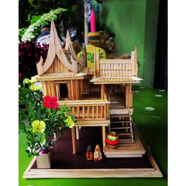 บ้านเรือนไทยไม้ไผ่-รุ่น-3-2-งานแฮนด์เมด-ผลิตจากไม้ข้าวหลามเผา-บ้านเรือนไทยตกแต่งบ้าน