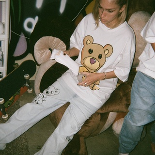 เสื้อยืดแขนสั้น ผ้าฝ้าย ทรงหลวม ลาย Drew House Bear Smiley Tide แนวสตรีท แฟชั่นฤดูร้อน สําหรับผู้หญิง