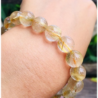 ‪#กำไลหินนำโชคไหมทอง Goid Rutilated Quartz ขนาด 10 มิล