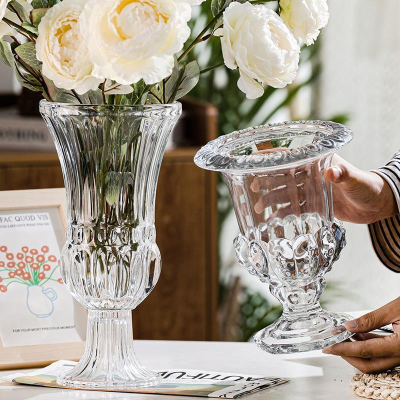 แจกันดอกไม้-วินเทจแสงสร้างสรรค์หรูหราโคมไฟแจกันแก้วสูงคริสตัลใสดอกไม้ดอกไม้ขวดโรมัน-ins-โฮมสเตย์