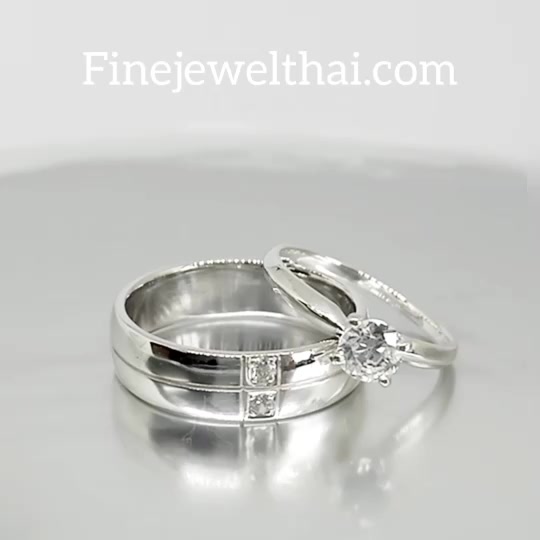 finejewelthai-แหวนคู่-แหวนเพชร-แหวนเงิน-เพชรสังเคราะห์-เงินแท้-r1345cz2p-r1184cz-5m