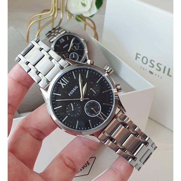 ผ่อน0-นาฬิกาคู่-fossil-bq2469set-his-and-her-fenmore-midsize-multifunction-stainless-steel-watch-44mm-36mm-สีเงิน