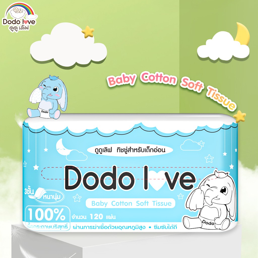 ภาพหน้าปกสินค้าBabykids Baby Cotton Soft Tissue ทิชชู่ สำหรับเด็กอ่อน หนานุ่ม 3 ชั้น เนื้อกระดาษบริสุทธิ์ 100% DODOLOVE จากร้าน babykids64 บน Shopee