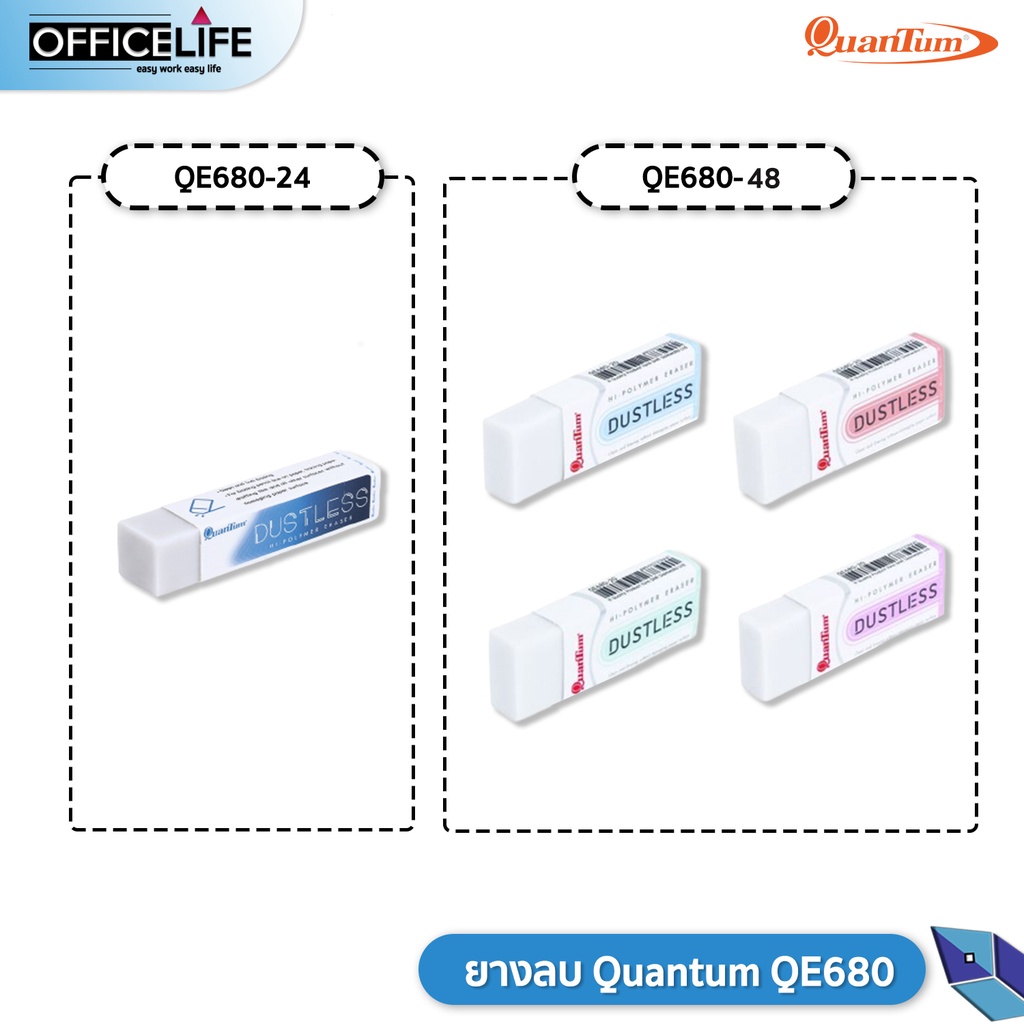 ราคาและรีวิวยางลบดินสอ Quantum QE680 680-24 / QE680-48 รุ่น / QE680-20 Dust Free ไร้ฝุ่น สุ่มสี (1 ก้อน )