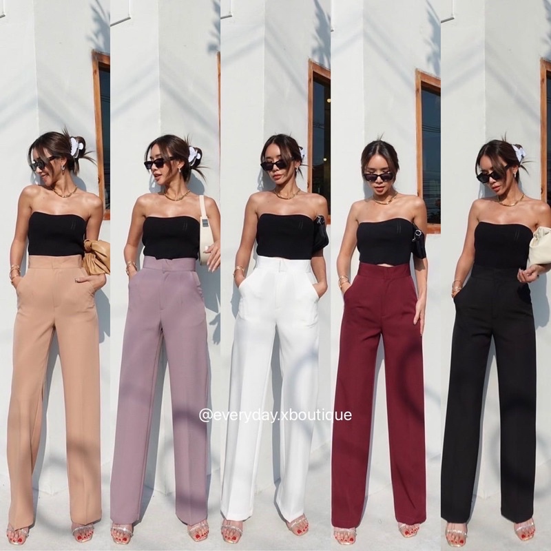 olivia-pants-390ฟรีส่ง-รุ่นใหม่สวยมากกก-กางเกงเอวสูงขายาวทรงขากระบอกตรง-ขอบเรียบ-เป็นทรงเบสิคที่-ดูผอมเพรียว-สวยหรู