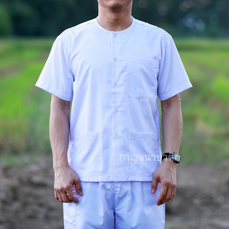 ชุดขาวปฏิบัติธรรมรัตนาภรณ์ ผ้าโทเรเนื้อดี ใส่สบาย งานประณีต มุมมองที่ 3