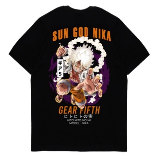 เสื้อยืดสีขาวเสื้อยืดแขนสั้น พิมพ์ลายอนิเมะ One Piece LUFFY GEAR 5 SUN GOD NIKA สไตล์ญี่ปุ่น สําหรับผู้ชาย และผู้หญิงS-4
