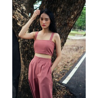 Pink Cotton Linen Cami Crop Top เสื้อครอปสายเดี่ยวคอตตอนลินิน สีชมพู