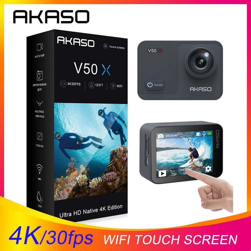 รูปภาพสินค้าแรกของAKASO V50X กล้องแอคชั่น 4K 30 fps wifi กล้องบันทึกวิดีโอ กันน้ํา พร้อมรีโมทควบคุมและหน้าจอสัมผัสซูม 4x131 ฟุต