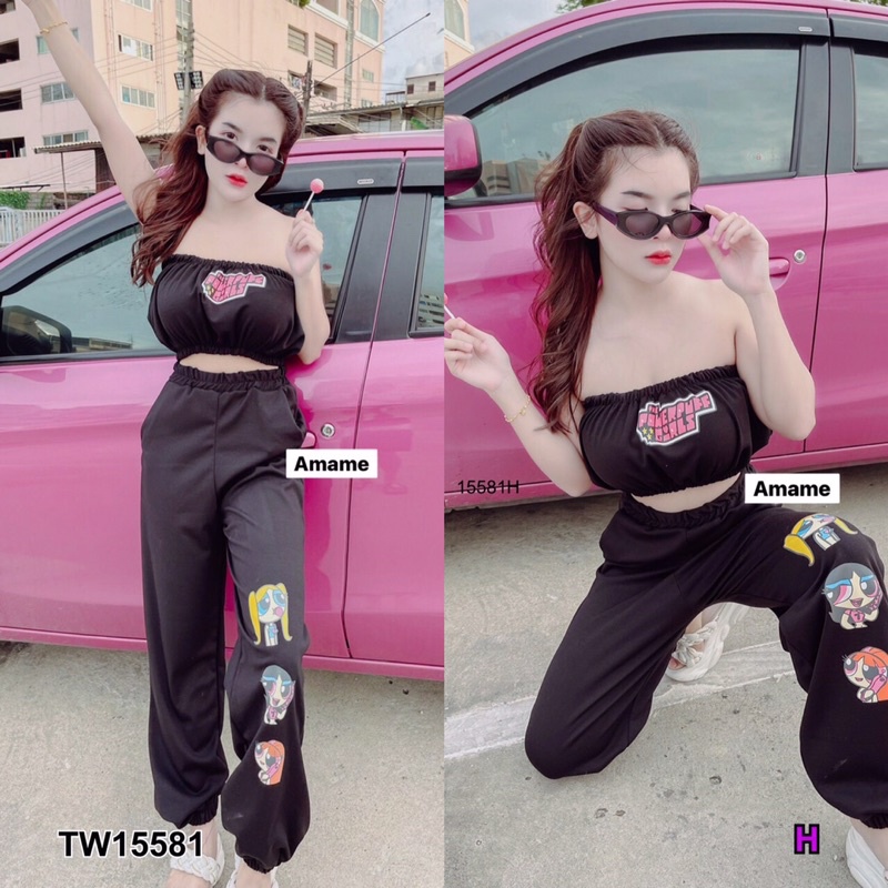 tw15581-set-2-ชิ้น-เสื้อเกาอก-ด้านหน้าสกรีนลาย-เนื้อผ้าคอตตอน-กางเกงขายาว-ปลายขากางเกงสม็อค-สกรีนลายการ์ตูน-เอวสม็อค