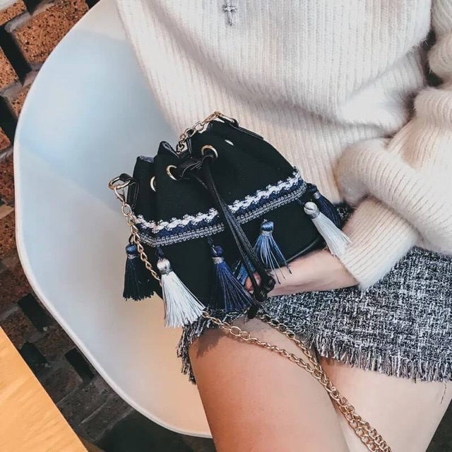 กระเป๋าจีบเชือก-ผ้าแคนวาส-พร้อมส่ง