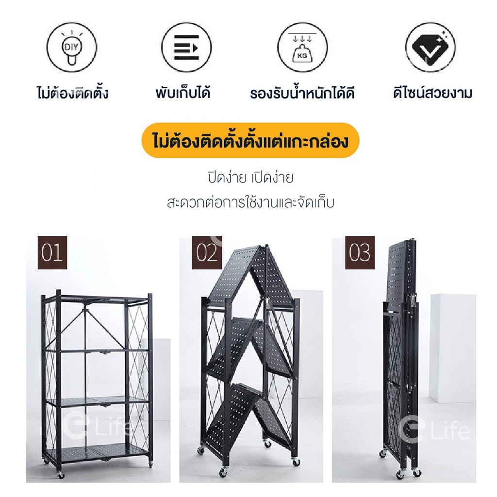 ชั้นวางของพับเก็บได้-3ชั้น-4ชั้น-5ชั้น-สูง90cm-130cm-170cm-เหล็กพับได้-วางหนังสือ-ไม่ต้องประกอบ-สะดวก-ล้อเลื่อน