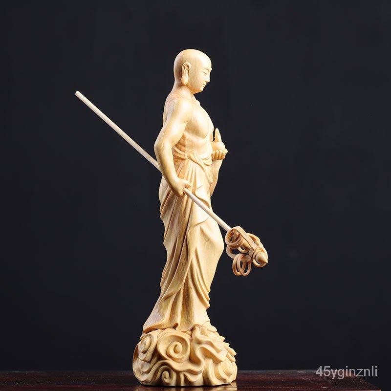 ไม้แกะสลักไม้-boxwood-ksitigarbha-พระโพธิสัตว์รูปปั้นไม้แกะสลักรูปปั้นพระพุทธรูปตกแต่งบ้านเครื่องประดับงานฝีมือฮวงจุ้ย-e