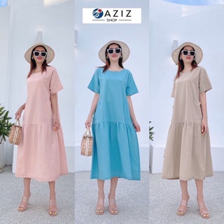 📌ทักก่อนสั่ง📌เดรสลินินผสมคอตตอน คอกลม ทรงเบสิค oversize อก46” OAZIZ