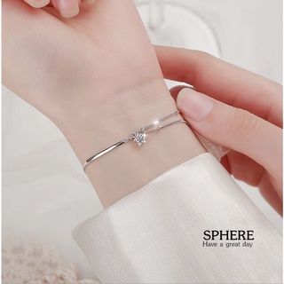 s925 Sphere bracelet สร้อยข้อมือเงินแท้ เส้นคู่ กึ่งกำไล ตุ้งติ้งเพชร ใส่สบาย เป็นมิตรกับผิว