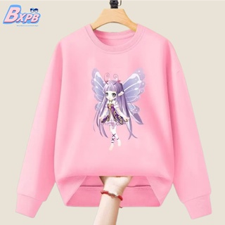 [BXPB] เสื้อกันหนาวคอกลม แขนยาว พิมพ์ลายการ์ตูนผีเสื้อ เอลฟ์ ทรงหลวม ใส่สบาย แฟชั่นใหม่ สําหรับเด็กผู้หญิง อายุ 3-15 ปี