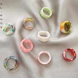 [AOER] 4/5ชิ้น เรซินชุดแหวนบุคลิกภาพแฟชั่นแหวนเปิดสี