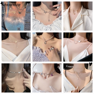 สินค้า IFYOU เครื่องประดับแฟชั่นสตรีสร้อยคอโซ่เงินจี้ผีเสื้อประดับมุก