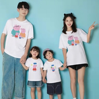 เสื้อยืดคู่รัก พิมพ์ลาย Peppa Pig น่ารัก สําหรับครอบครัว คุณพ่อ คุณแม่ พร้อมส่ง