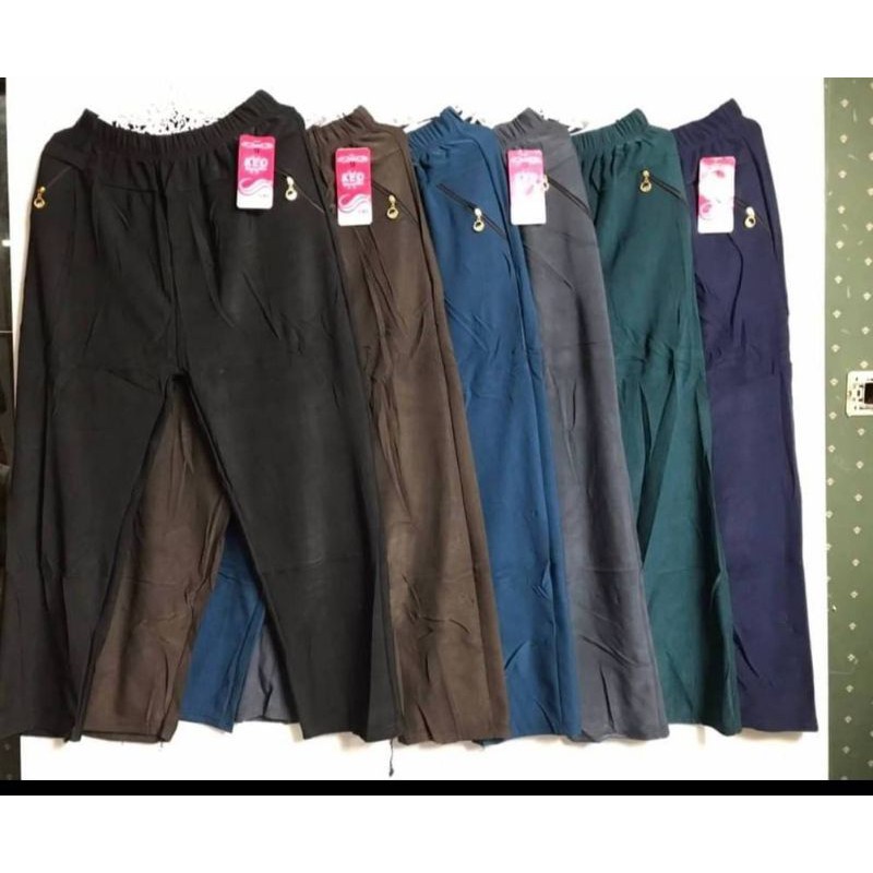 กางเกงผ้าเกาหลีขายาวกระเป๋าสองข้างมีซิปรูดเนื้อผ้าหนายืดเยอะสำหรับสาวอวบสาวอ้วน