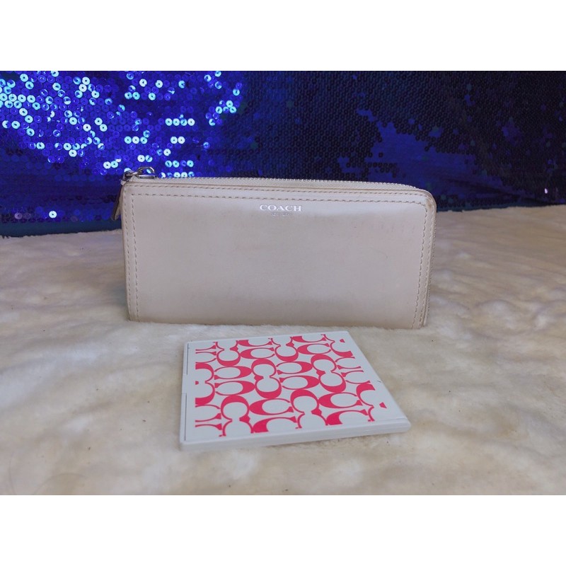 coach-beige-leather-long-wallet-amp-coach-pocket-mirror-แท้