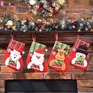 ถุงเท้าคริสต์มาส ซานตาคลอส เด็ก ของขวัญ ถุงขนม สโนว์แมน กวาง กระเป๋าแขวน เครื่องประดับต้นคริสต์มาส ตกแต่งปีใหม่