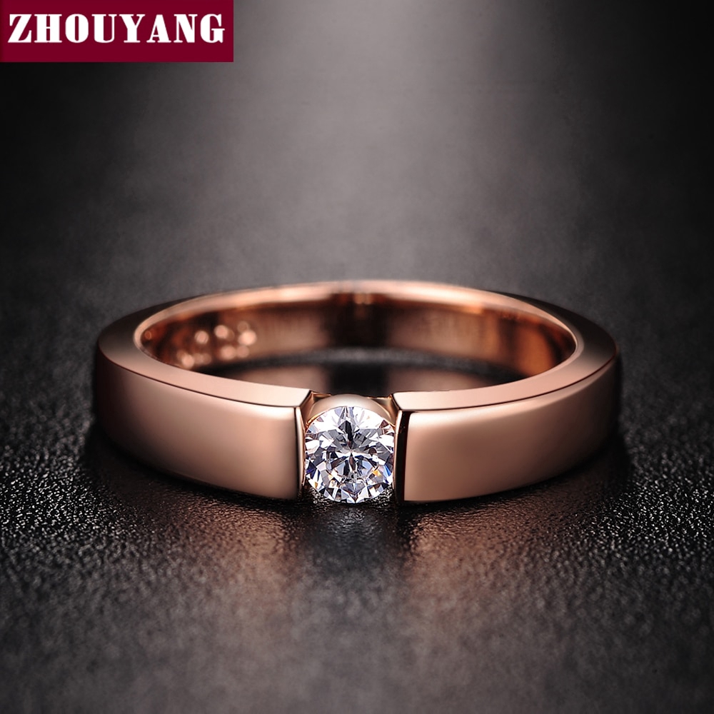 ภาพหน้าปกสินค้าZHOUYANG 4.5mm หัวใจและ Cubic Zirconia แหวนแต่งงานลูกศรกุหลาบทองและสีเงินสีคลาสสิกแหวนนิ้วมือ R400 R406 จากร้าน zhouyang.th บน Shopee