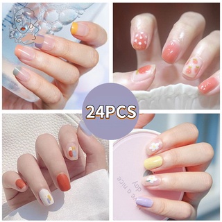 ชุดเล็บปลอม พร้อมกาว DIY สไตล์ฝรั่งเศส 24 ชิ้น