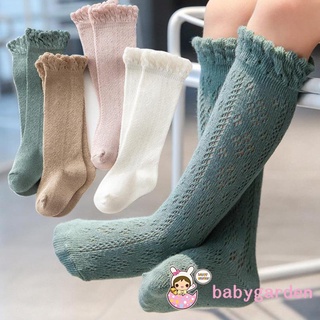 Babygarden- เด็กทารก ลําลอง ยาวถึงเข่า ถุงเท้า แฟชั่น สีพื้น ระบาย ตาข่าย กลวง ถุงน่อง 0-3 ปี