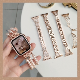 สินค้า Metal Rose Gold Series Strap For Apple Watch Series 6 5 4 3 2 1 Pearl Fragrance Diamond Strap Bracelet Wristband Goddess Style 38 40 42 44