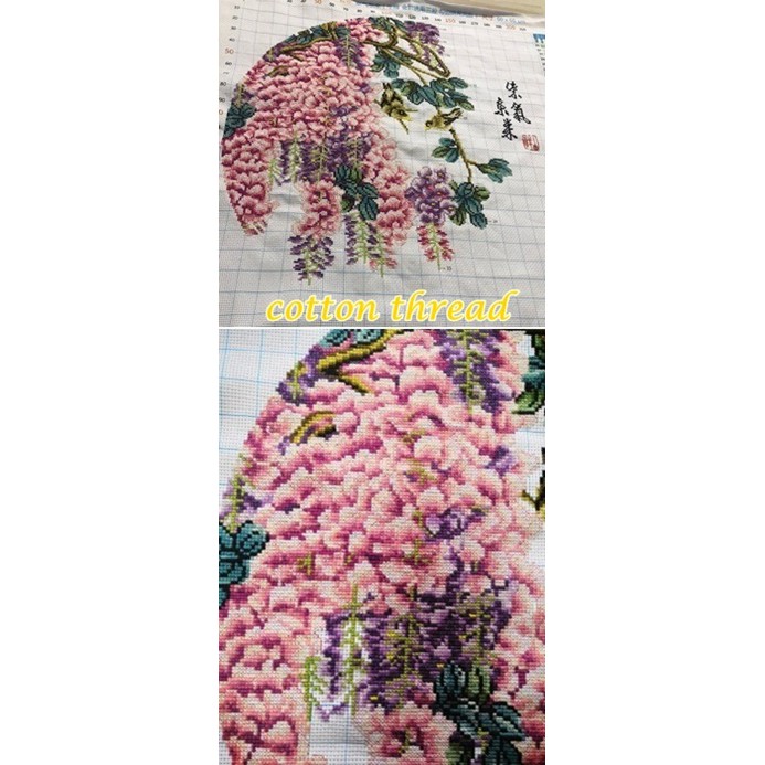 ชุดปักครอสติชพิมพ์ลาย-ดอกไม้-ช่อดอกไม้-ดอกวิสทีเรีย-wisteria-flower-cross-stitch-kit