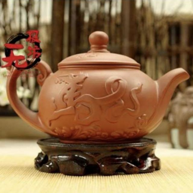 กาชา-กาชงชา-กาน้ำชา-งานปั้นมือ-ลายมังกร-เต่ามังกร-กาดินเผาเนื้อแกร่ง