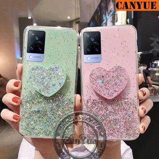 vivo Y01 Y15S Y15A V21e V21 Pro 5G V20 SE (2021) V19 Neo V17 Y31 Y51 Y51A Bling Glitter Sequins Silicone Case Luxury Foil Powder Soft Cover Crystal Protective Shine Phone Casing for vivoV21e V 20 20SE V20Pro V 19 17 Y 51 51A 31 with Heart Stand Popsocket