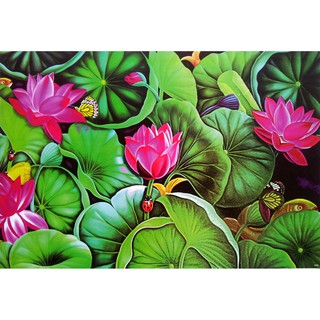 โปสเตอร์ รูปวาด ดอกบัว ชมพู Lotus Water Lily Leinwandbild Pink POSTER 24”X35” Inch Painting Thai Drawings V2