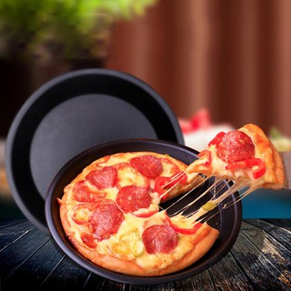 Non Stick Pizza Pan 8นิ้ว  อุปกรณ์ ถาดอบพิซซ่า อบขนม เคลือบผิว ไม่ติดกระทะ เทฟล่อน ขนาด8 นิ้ว ก้นถาดลึก 1นิ้ว (1ถาด)